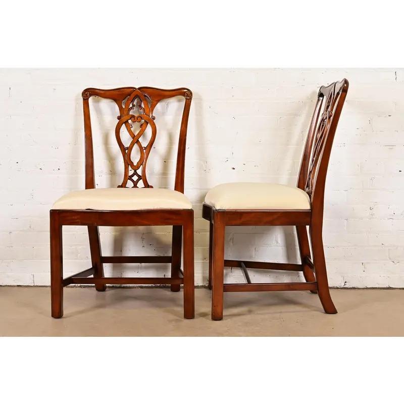 Maitland Smith Georgian Carved Mahogany Side Chairs or Dining Chairs, Pair - Image 10
