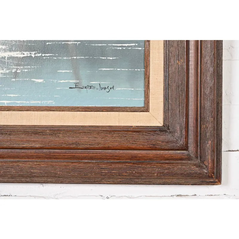 Original Artist Signed "Barn in Snowfall" Oil Painting on Canvas in Carved Wood Frame - Image 10