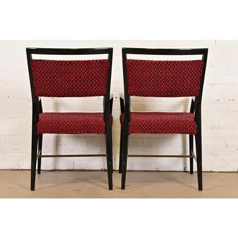 Paul McCobb Connoisseur Collection Black Lacquered Mahogany and Brass Armchairs, Pair - Image 10
