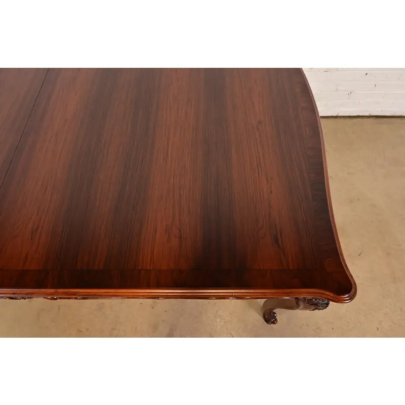 Romweber Antique French Provincial Louis XV Carved Rosewood Extension Dining Table, Newly Refinished - Image 10