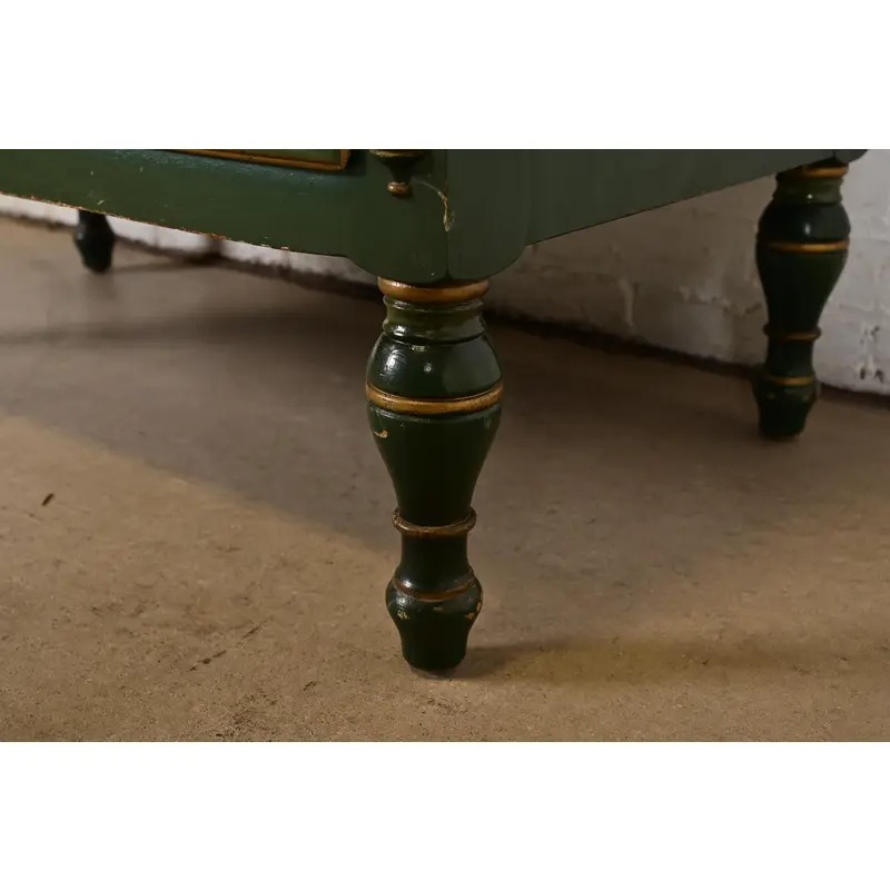 Stickley Brothers Antique Early American Country Cottage Green Lacquered Floral Painted Dresser, Circa 1920s - Image 10