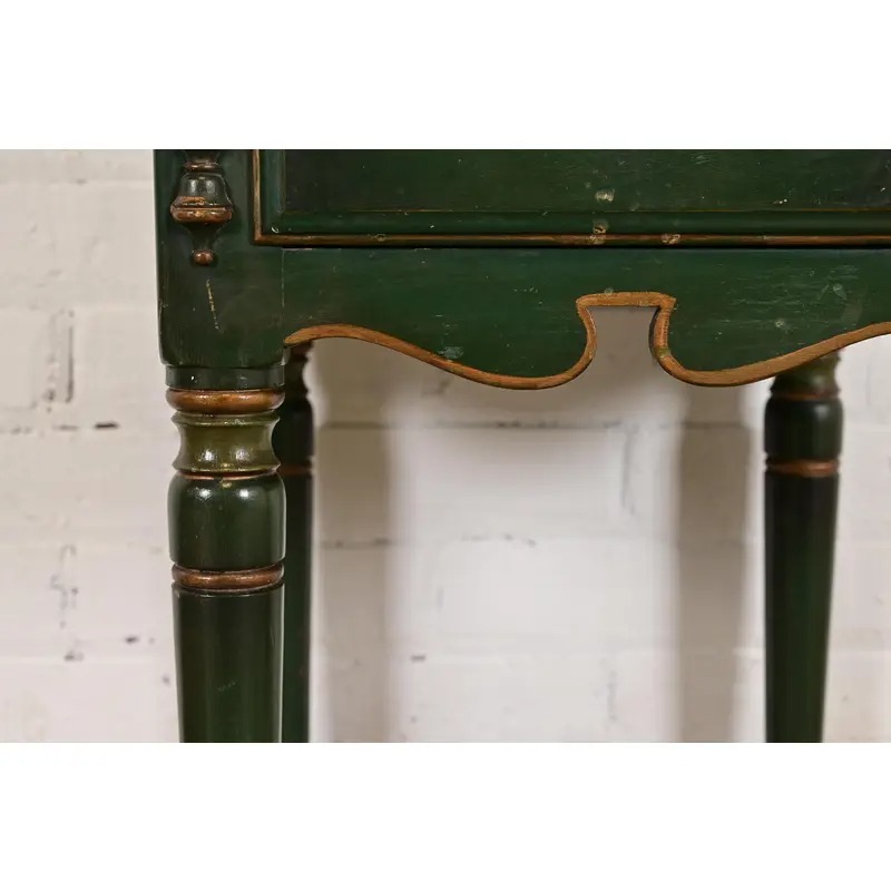 Stickley Brothers Antique Early American Country Cottage Green Lacquered Floral Painted Nightstand, Circa 1920s - Image 10