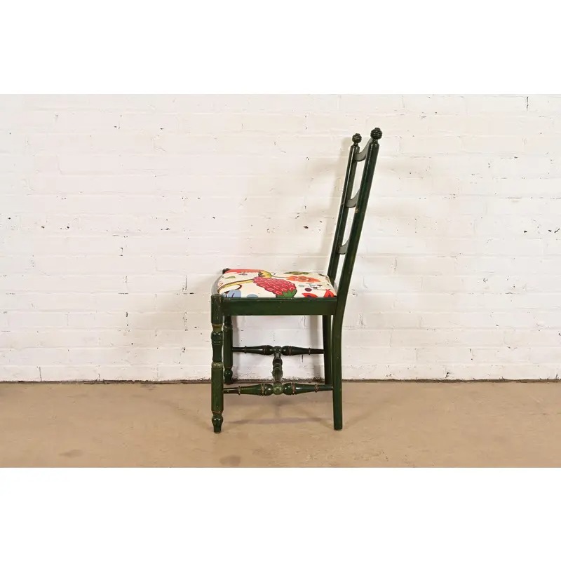 Stickley Brothers Antique Early American Country Cottage Green Lacquered Floral Painted Side Chair, Circa 1920s - Image 10