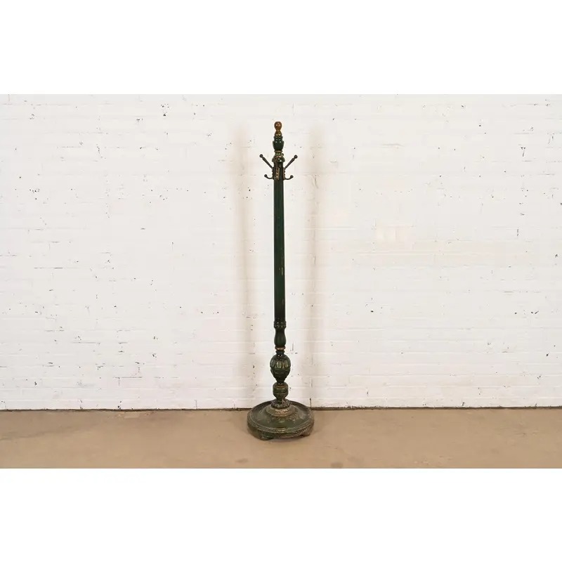 Stickley Brothers Antique Early American Country Cottage Green Lacquered Hall Tree, Circa 1920s
