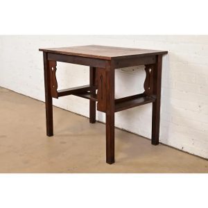 Stickley Brothers Style Antique Mission Oak Arts & Crafts Writing Desk With Built-in Bookcases, Circa 1900