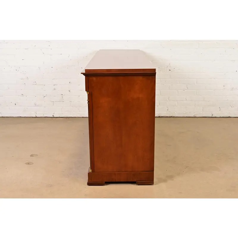 Baker Furniture French Regency Louis XVI Carved Cherry and Burl Wood Sideboard or Bar Cabinet - Image 11