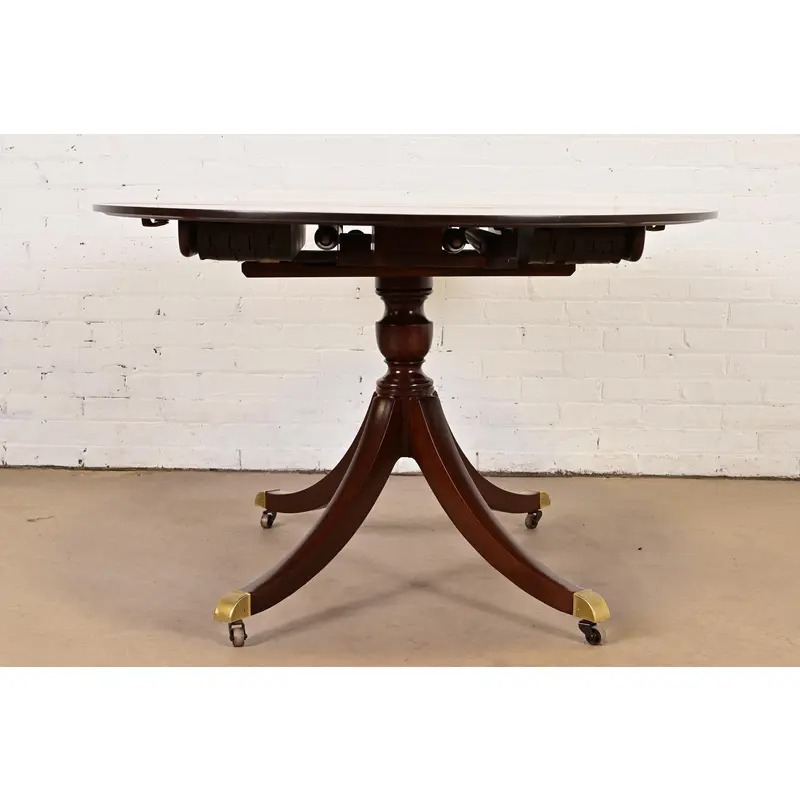 Baker Furniture Georgian Cherry Wood Pedestal Extension Dining Table, Newly Refinished - Image 11