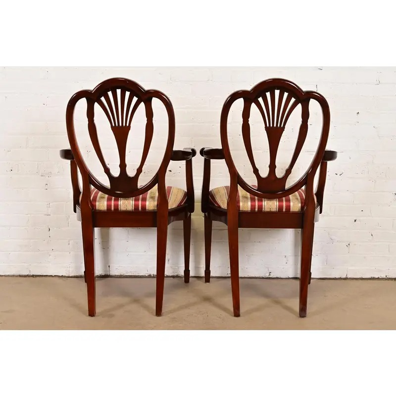 Baker Furniture Style Federal Carved Mahogany Shield Back Armchairs, Pair - Image 11