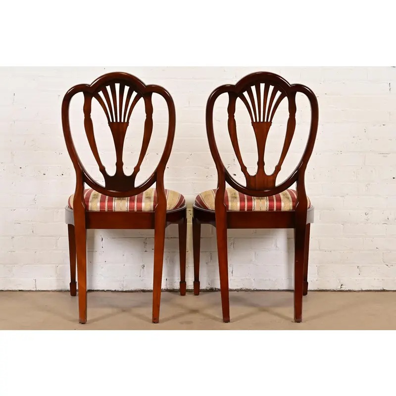 Baker Furniture Style Federal Carved Mahogany Shield Back Side Chairs or Dining Chairs, Pair - Image 11