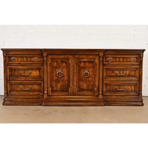 Drexel Heritage French Regency Louis XVI Burled Walnut Triple Dresser or Credenza, Circa 1970s