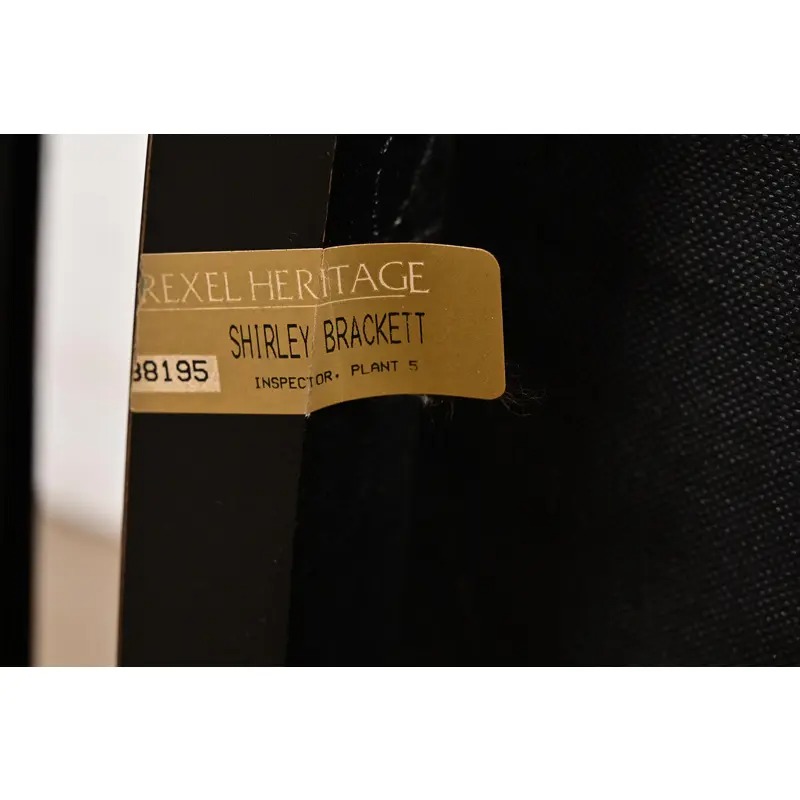 Drexel Heritage Mid-Century Modern Hollywood Regency Black Lacquer and Walnut High Back Dining Chairs, Set of Four - Image 11