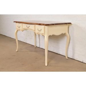 Ethan Allen French Provincial Louis XV Cream Lacquered Maple Top Writing Desk