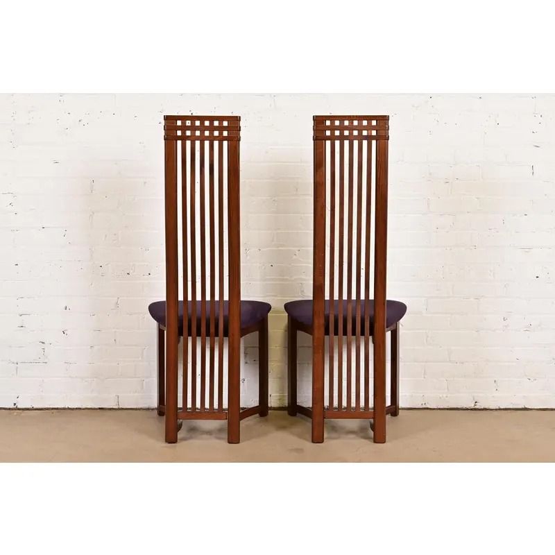 Frank Lloyd Wright Style Arts & Crafts High Back Dining Chairs, Set of Four - Image 11