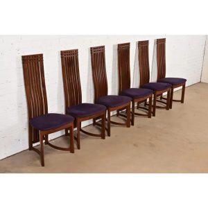 Frank Lloyd Wright Style Arts & Crafts High Back Dining Chairs, Set of Six