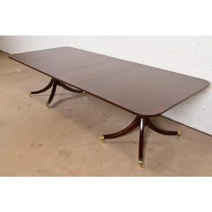 Kittinger Georgian Banded Mahogany Double Pedestal Extension Dining Table, Newly Refinished