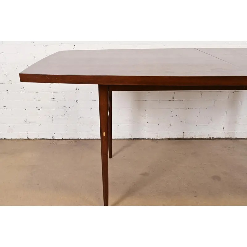 Paul McCobb for Directional Mid-Century Modern Walnut and Brass Extension Dining Table, Newly Refinished - Image 11