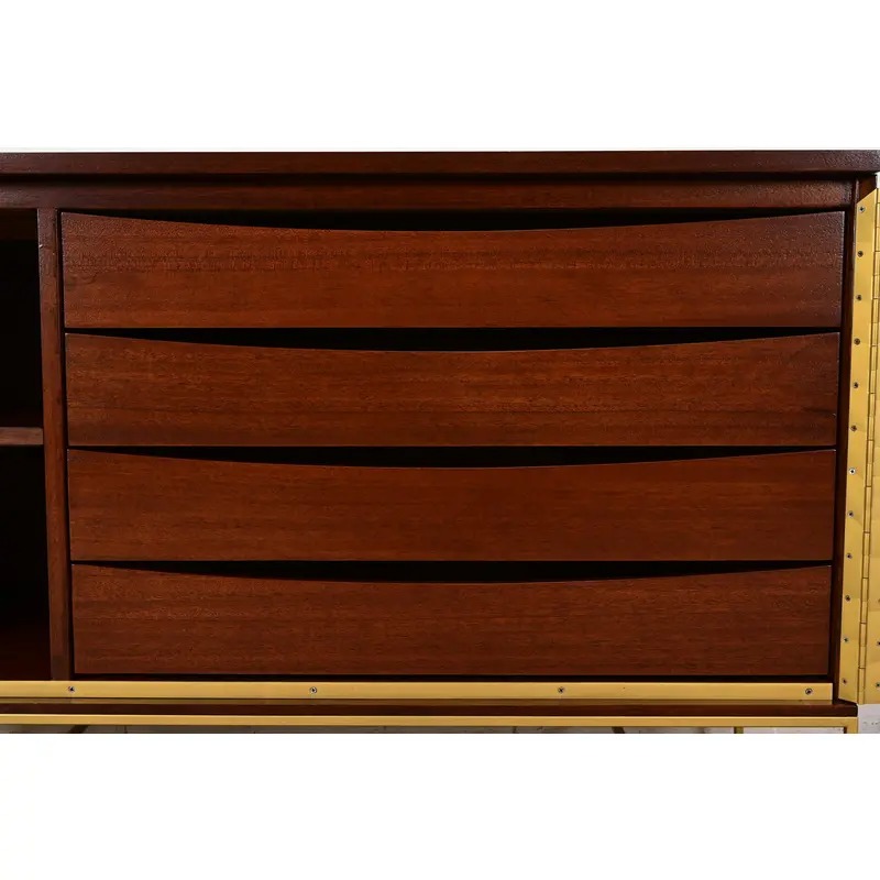 Paul McCobb Irwin Collection Mahogany and Brass Sideboard, Credenza, or Bar Cabinet, Newly Refinished - Image 11