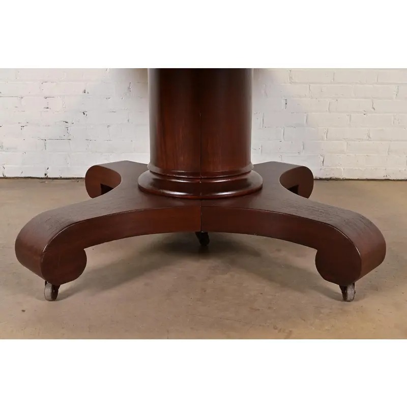 R. J. Horner Style Antique American Empire Monumental Carved Mahogany Pedestal Extension Dining Table, Newly Refinished - Image 11