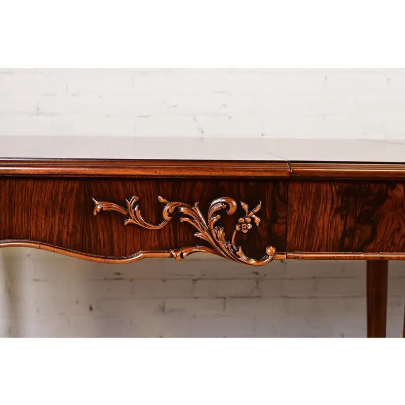 Romweber Antique French Provincial Louis XV Carved Rosewood Extension Dining Table, Newly Refinished - Image 11