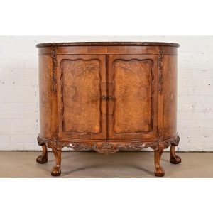 Romweber Chippendale Burl Wood Demilune Cabinet or Console Table, Circa 1920s