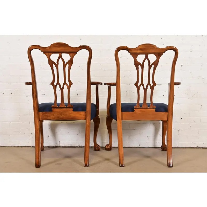 Romweber Chippendale Carved Walnut and Burl Wood Armchairs, Pair - Image 11