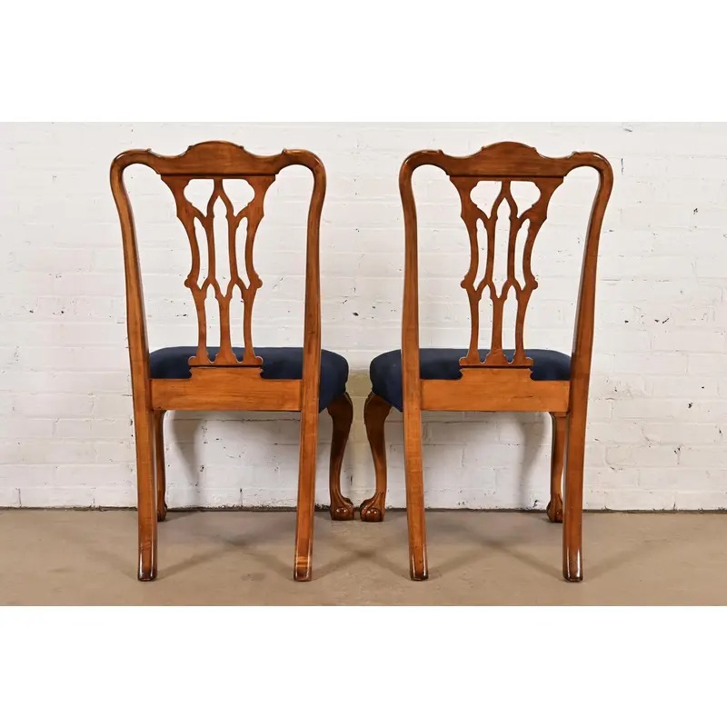 Romweber Chippendale Carved Walnut and Burl Wood Dining Chairs, Set of Four - Image 11