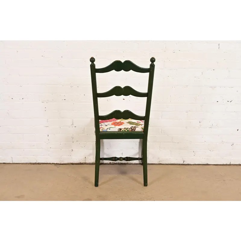 Stickley Brothers Antique Early American Country Cottage Green Lacquered Floral Painted Side Chair, Circa 1920s - Image 11