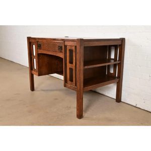 Stickley Brothers Style Antique Mission Oak Arts & Crafts Desk With Built-in Bookcases, Circa 1900