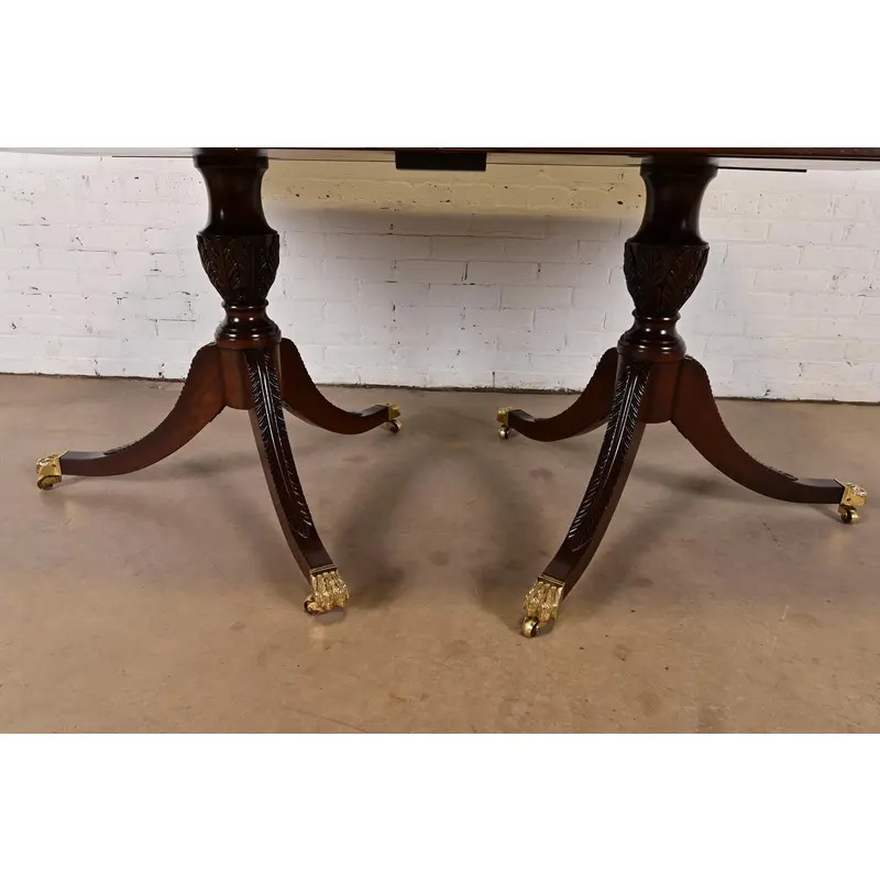 Stickley Georgian Mahogany Double Pedestal Extension Dining Table, Newly Refinished - Image 11