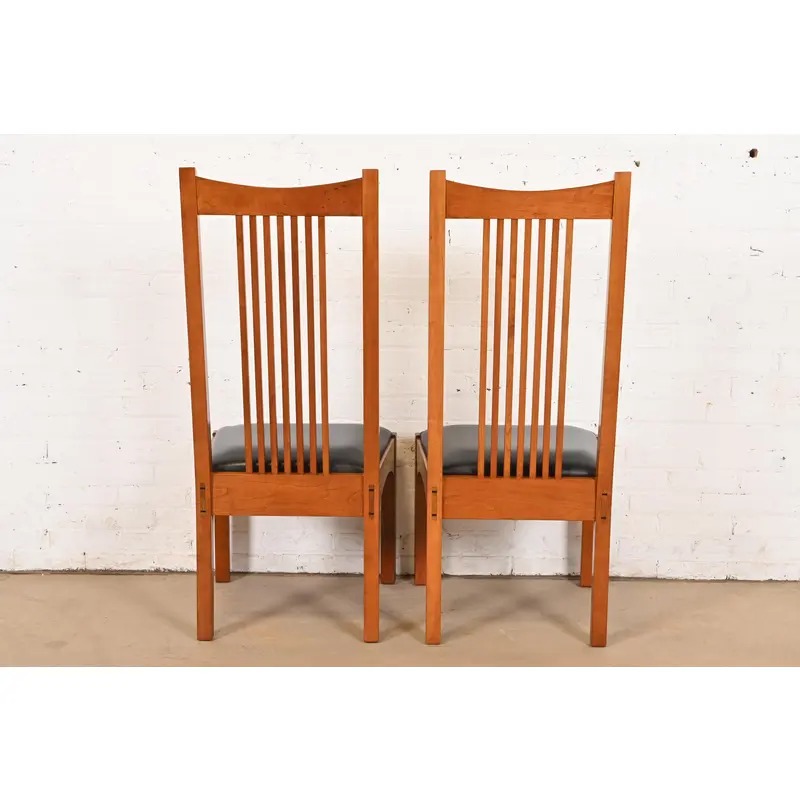 Stickley Mission Arts & Crafts Cherry Wood High Back Spindle Side Chairs or Dining Chairs, Pair - Image 11