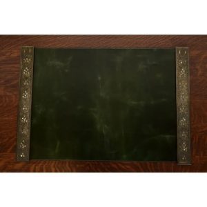 Tiffany Studios New York Bronze and Abalone Blotter Ends With Leather Desk Blotter