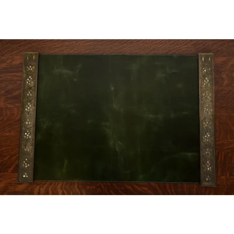 Tiffany Studios New York Bronze and Abalone Blotter Ends With Leather Desk Blotter