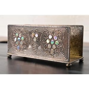 Tiffany Studios New York Silvered Bronze and Abalone Letter Rack