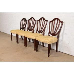 Baker Furniture Federal Carved Mahogany Shield Back Dining Chairs, Set of Four