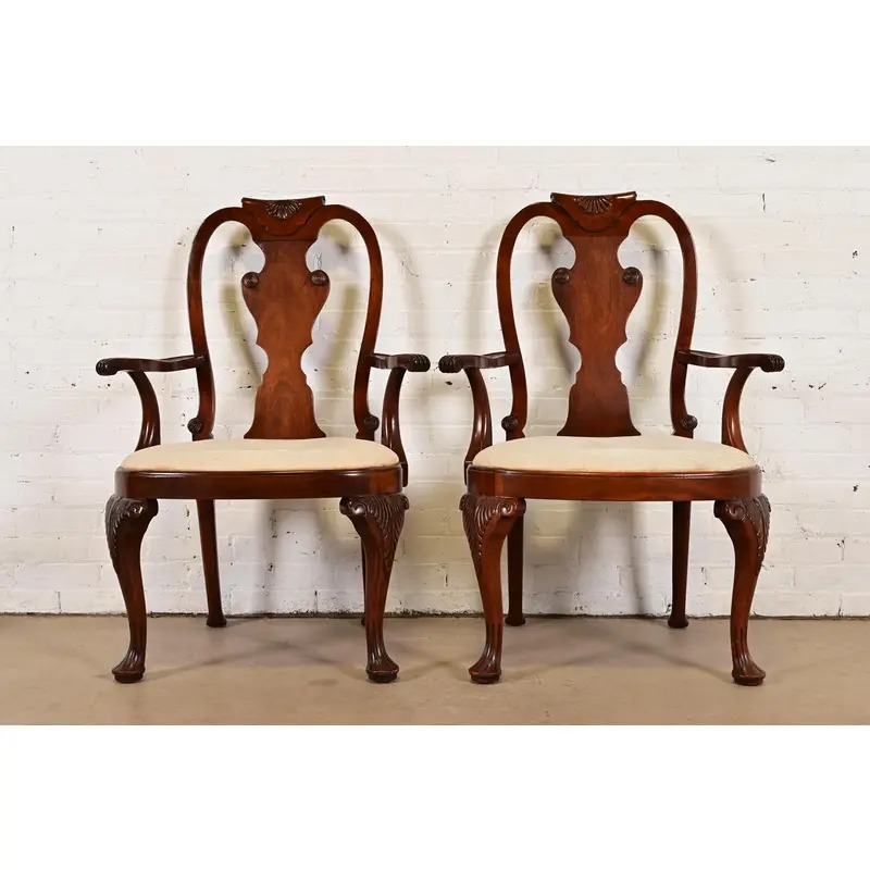Baker Furniture Georgian Carved Mahogany Armchairs, Pair