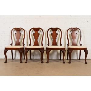 Baker Furniture Georgian Carved Mahogany Dining Chairs, Set of Four