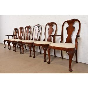Baker Furniture Georgian Carved Mahogany Dining Chairs, Set of Six
