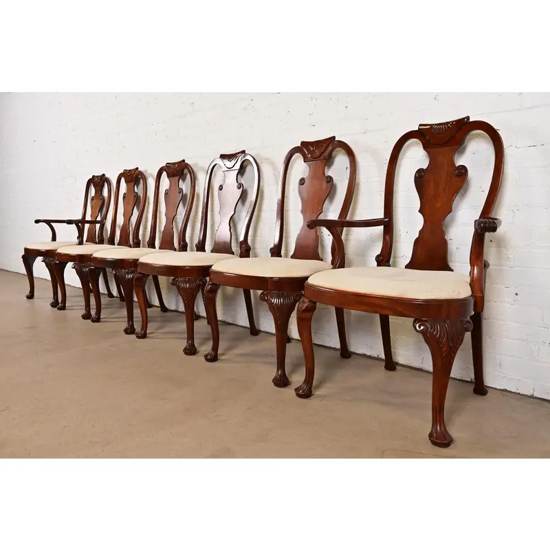 Baker Furniture Georgian Carved Mahogany Dining Chairs, Set of Six