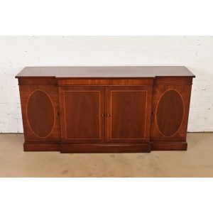 Baker Furniture Historic Charleston Georgian Inlaid Mahogany Breakfront Sideboard or Bar Cabinet