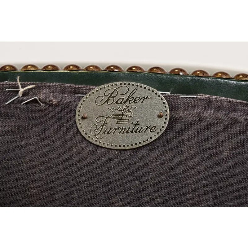 Baker Furniture Regency Carved Mahogany Leather Upholstered Lounge Chairs, Set of Four - Image 12