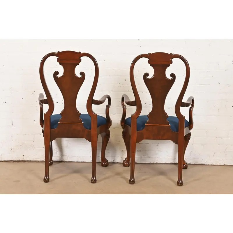 Baker Furniture Stately Homes Georgian Carved Burled Walnut Dining Chairs, Newly Refinished - Image 12