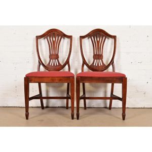 Baker Furniture Style Federal Mahogany Shield Back Dining Chairs, Pair