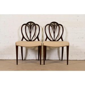 Baker Furniture Style Georgian Carved Mahogany Shield Back Side Chairs or Dining Chairs, Pair