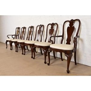 Ethan Allen Queen Anne Solid Mahogany Dining Chairs, Set of Six