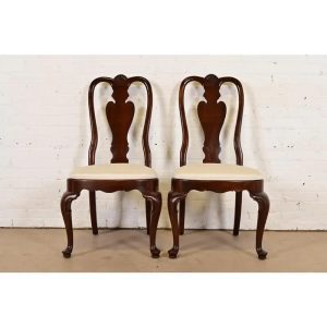 Ethan Allen Queen Anne Solid Mahogany Side Chairs or Dining Chairs, Pair