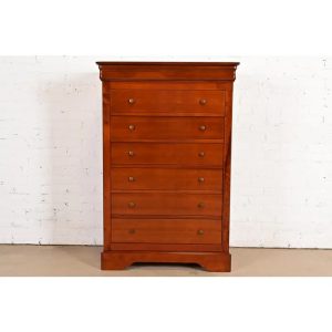 Grange French Louis Philippe Carved Cherry Wood Highboy Dresser or Chest of Drawers