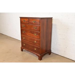 Henkel Harris Georgian Solid Cherry Wood Highboy Dresser, Circa 1960s