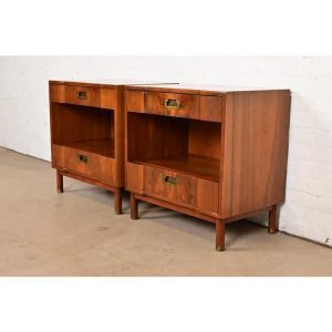 John Widdicomb Mid-Century Modern Hollywood Regency Sculpted Walnut Nightstands, Pair