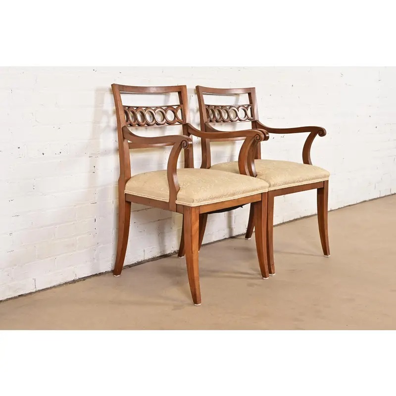 Kindel Furniture Regency Carved Cherry Wood Armchairs, Pair