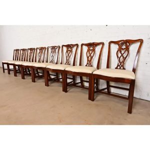 Maitland Smith Georgian Carved Mahogany Dining Chairs, Set of Eight
